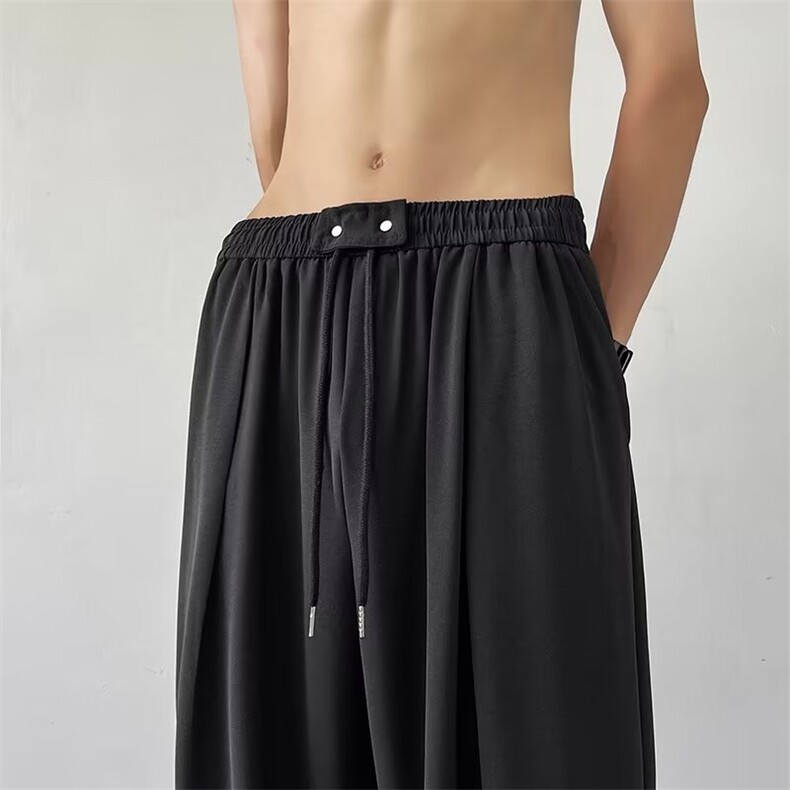 休闲裤男夏季新款高级感潮牌垂感直筒拖地裤冰丝弹力宽松休闲裤子,男装休闲裤,星座1013