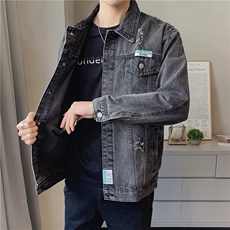 JK820-P85-现货店主风牛仔夹克肥仔量足破洞印花大码，男装夹克，星座103A