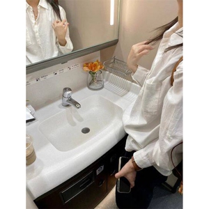TC634-P45韩系慵懒风polo翻领半开襟长袖衬衣春季百搭防晒衬衫女图片