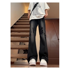 1506-1/K60181/P42街头水洗做旧破洞牛仔裤男春直筒宽松欧美高街，男装牛仔裤，星座1506-1