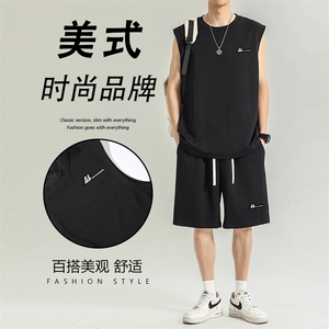 夏季背心薄款套装速干健身坎肩跑步宽松短裤砍袖TZ81-特批-68图片