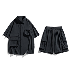 夏季套装男高品潮牌五分袖衬衫大码短裤两件套DSA157-1-C77-P85，男装衬衫，电商A157-1