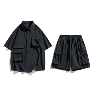 夏季套装男高品潮牌五分袖衬衫大码短裤两件套DSA157-1-C77-P85图片