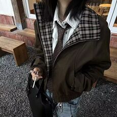 假两件复古翻领夹克男春秋高级感美式潮牌痞帅外套休闲宽松棒球服，男装夹克，四季星座505