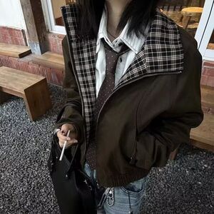 假两件复古翻领夹克男春秋高级感美式潮牌痞帅外套休闲宽松棒球服图片