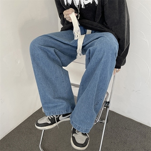 春季新款松紧腰牛仔裤男宽松直筒休闲裤色阔腿老爹裤N0213-P45图片