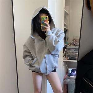 抖音得物高品质秋冬美式高街重磅结构辑明线纹理连帽卫衣外套W111图片