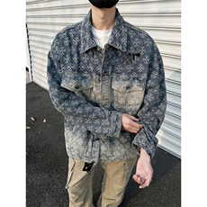 美式高街牛仔外套男士韩版潮流提花帅气2025春季ins外套W6359-P87，男装工装外套，星座412-3