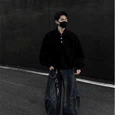 日系复古简约POLO翻领卫衣男女潮牌boxy基础百搭宽松休闲长袖上衣，男装卫衣，星座506A