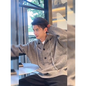 重磅秋冬装北极绒开衫毛衣美式复古休闲慵懒风针织衫加厚连帽外套图片