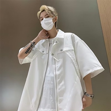金属拉链潮新款美式高街机能风衬衫男女小众ins情侣短袖-CS035，男装衬衫，星座601-2
