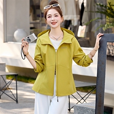 时尚休闲宽松外套女短款2025新款春季洋气减龄薄款连帽风衣夹克，女装短外套，慕咨