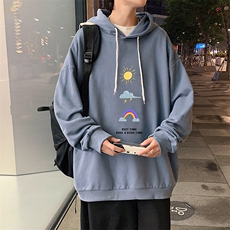 WY2141-P35加绒款-P40纯棉连帽卫衣男大码运动帽衫宽松薄外套男，男装卫衣，电商A040