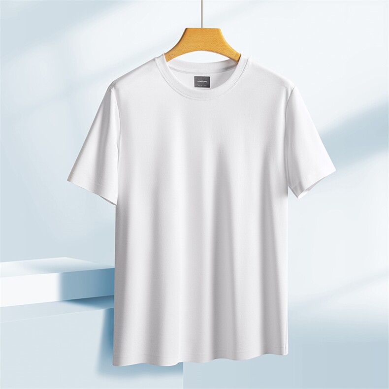 2025新款液氨简约纯色短袖男夏季无痕上衣，男装T恤，雪迪羊绒