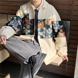 2026春季新款港风休闲宽松外套M-5XL男潮拼接翻领夹克7568P85图片