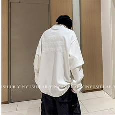 假两件小高领字母刺绣卫衣男女秋季新款美式潮流高街宽松百搭卫衣，男装卫衣，星座506A