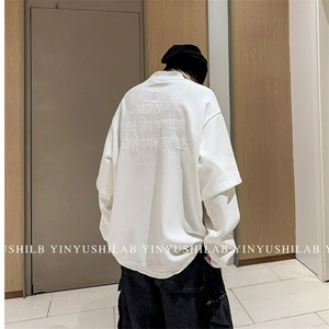 假两件小高领字母刺绣卫衣男女秋季新款美式潮流高街宽松百搭卫衣图片