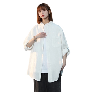 C1020/P28夏款立领五分中袖中性风男女短袖衬衫七分袖大码控38图片