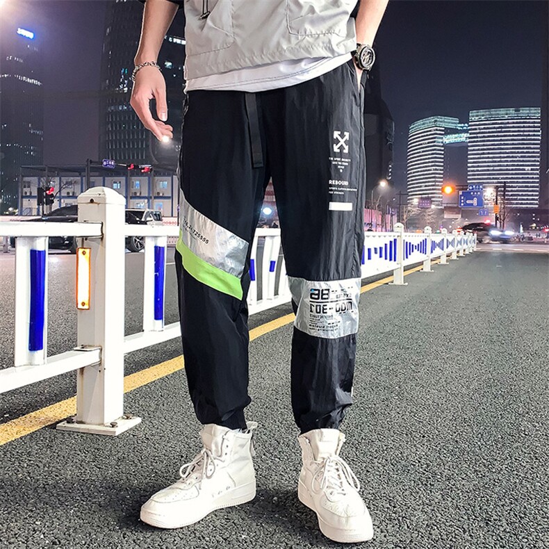 2021春季新款港风男士反光拼色九分裤运动小脚裤A438-5092-P50,男装休闲裤,电商A438