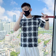圆领短袖格子男夏季薄款新款内搭夏季打底衫T199，男装T恤，星座1116A-2（原606A-1）