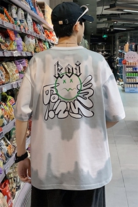 夏装青少年渐变宽松纯棉T恤短袖男女创意印花半袖1599-P45 控价68图片