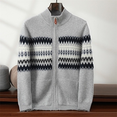 秋冬新款拉链针织开衫时尚简约，男装针织衫/毛衣，隆格羊绒