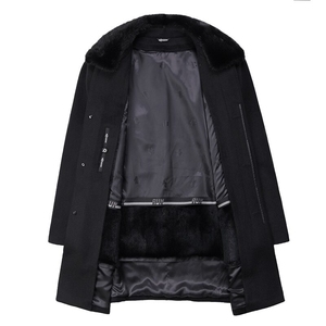 AE8928尼克服水貂毛领兔毛内胆可脱卸立领长款羊毛大衣外套图片