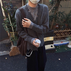 秋冬日系复古简约V领毛衣背心男女学院风宽松叠穿无袖针织衫，男装背心/马甲，星座218-1（原230）