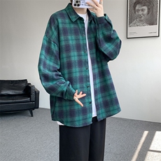 衬衫男春季新款港风宽松大码磨毛格子长袖衬衣CS6638-特P29，男装衬衫，星座214-3