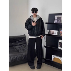 MA620-P98假两件美式连帽皮衣外套机车夹克短款皮衣网图，男装皮衣，星座1611A