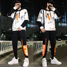 2021春季潮牌运动工装套装假两件套长袖嘻哈卫衣套装男TZ575-P95，男装卫衣，电商A441