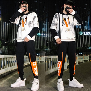 2021春季潮牌运动工装套装假两件套长袖嘻哈卫衣套装男 TZ575-P95图片