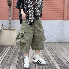 绿色洋气设计感工装风五分裤女2025年夏季新款宽松百搭休闲阔，男装牛仔裤，星座218-1（原230）