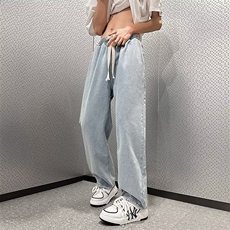 牛仔裤男夏季美式复古宽松阔腿直筒裤潮牌vibe高街裤子NK966-P45，男装牛仔裤，星座1008