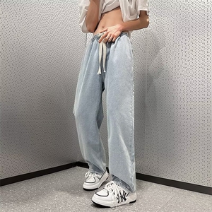 牛仔裤男夏季美式复古宽松阔腿直筒裤潮牌vibe高街裤子NK966-P45图片