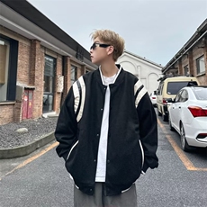 港风街头麂皮绒棒球服外套男秋冬季夹克休闲撞色上衣1345-P60，男装夹克，星座910-5