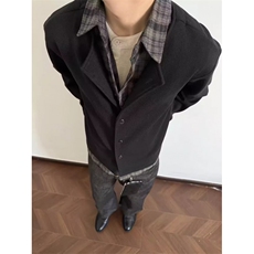 秋季假两件拼接翻领长袖衬衫男女针织开衫外套JK840-P68，男装衬衫，星座308B-2
