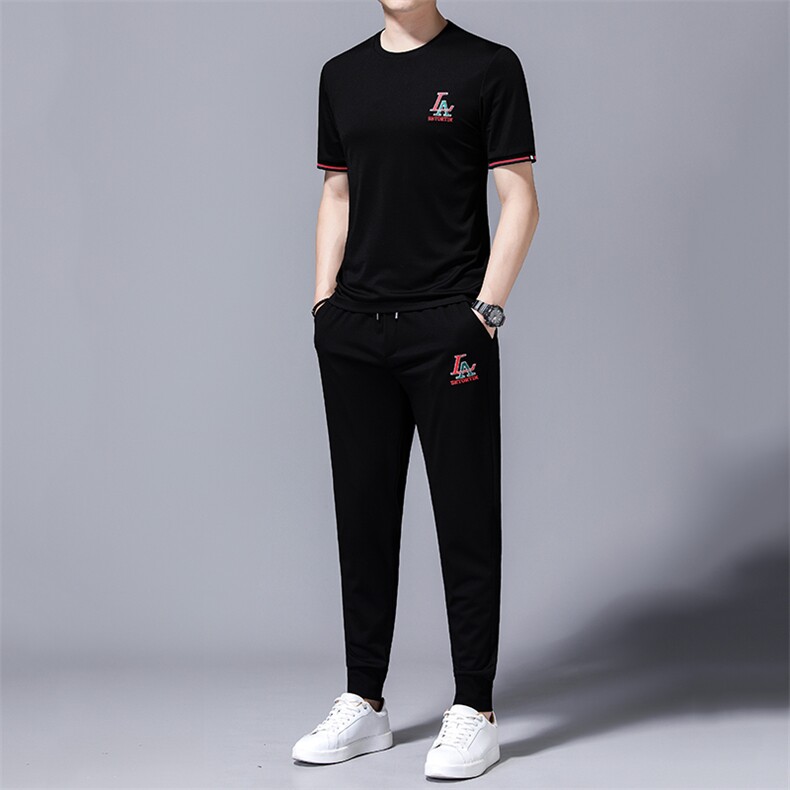 男士休闲百搭套装夏季2023新款圆领短袖t恤运动裤子两件套，男装休闲套装，电商B212（原钱塘6029）
