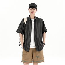 花衬衫男短袖夏季条纹休闲上衣服外套翻领大码衬衣A012/863P35，男装衬衫，电商A012