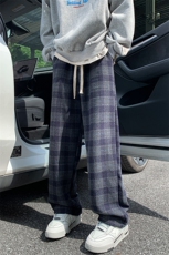 8XL-M特大码加厚毛呢料格子休闲裤宽松直筒长裤子男裤毛呢裤K946，男装休闲裤，电商D206-1