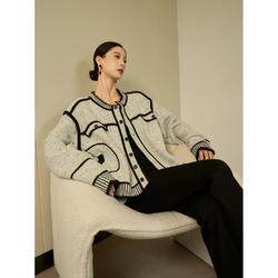 网络图现货黑白拼接解构小香风针织外套高级设计感JMY405-P75，女装短外套，星座715-7