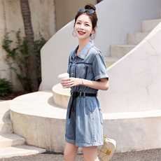 复古高级显瘦牛仔连体短裤潮2025夏新款欧货时髦流行薄款连衣裤女，女装连体裤，意芙