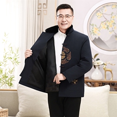 2025新款90绒中老年情侣装羽绒服唐装外套男女可脱卸羽绒内胆唐装，男装羽绒服，钱塘723