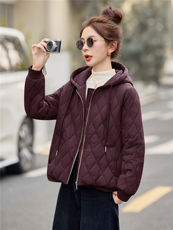 藏青色休闲连帽夹棉加厚外套女2025秋冬新款宽松时尚百搭保暖棉衣，女装棉衣/棉服，余墨