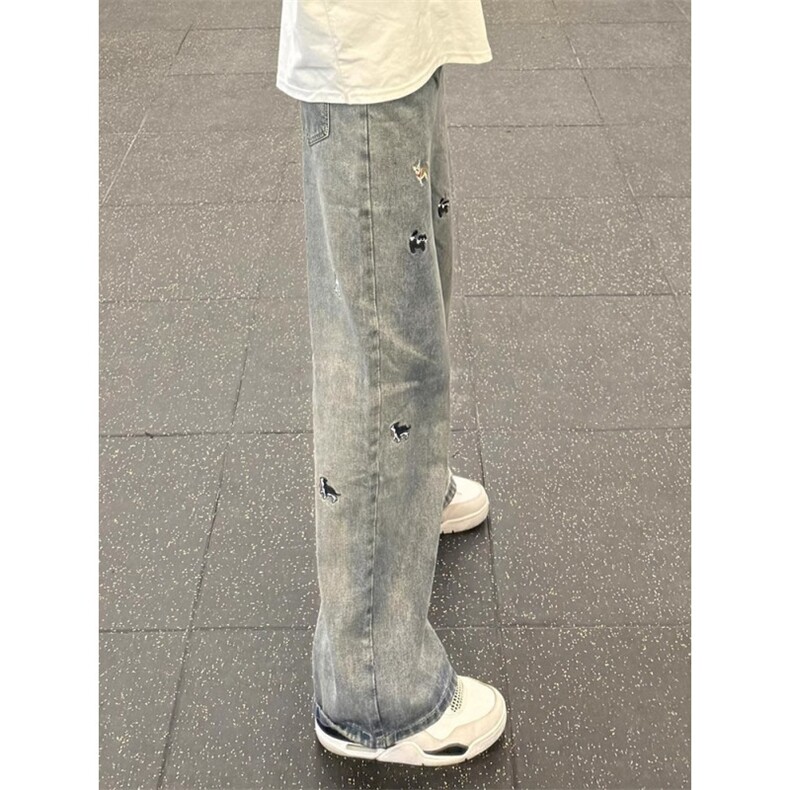 美式高街潮牌小狗刺绣牛仔裤男薄款小众设计感裤子微喇裤W630_P39,男装牛仔裤,星座1112-1