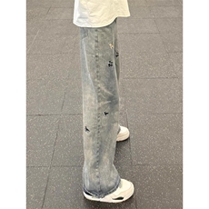 美式高街潮牌小狗刺绣牛仔裤男薄款小众设计感裤子微喇裤W630_P39，男装牛仔裤，星座1112-1