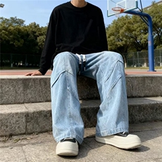 牛仔裤男款2026新款美式潮牌直筒休闲裤大码宽松男士胖子加肥加大，男装牛仔裤，星座1210-1