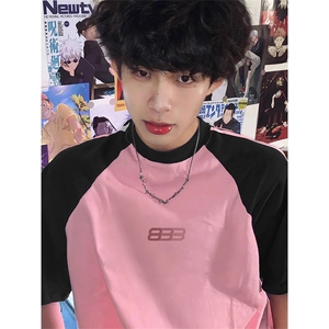 抖音得物品质二开240克宽松纯棉美式潮牌插肩三杠织带短袖T恤图片