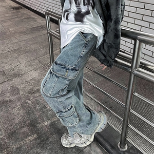美式高街工装牛仔裤男韩版大口袋2024秋冬新款ins长裤RK1162-P49图片