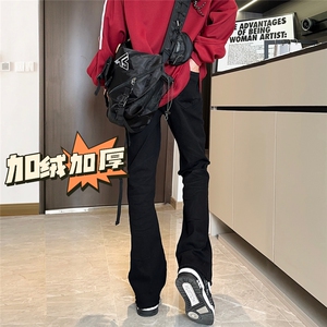 加绒渐变修身大码直筒微喇毛边牛仔裤K860-K861-K866-P50 加绒P60图片